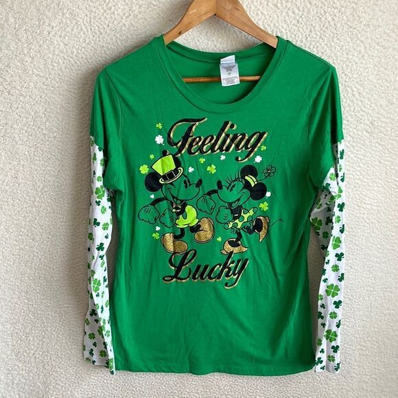 Disney Four Leaf Clover Lucky Long Sleeve T-shirt Kids XXL Green‎ - Picture 1 of 5
